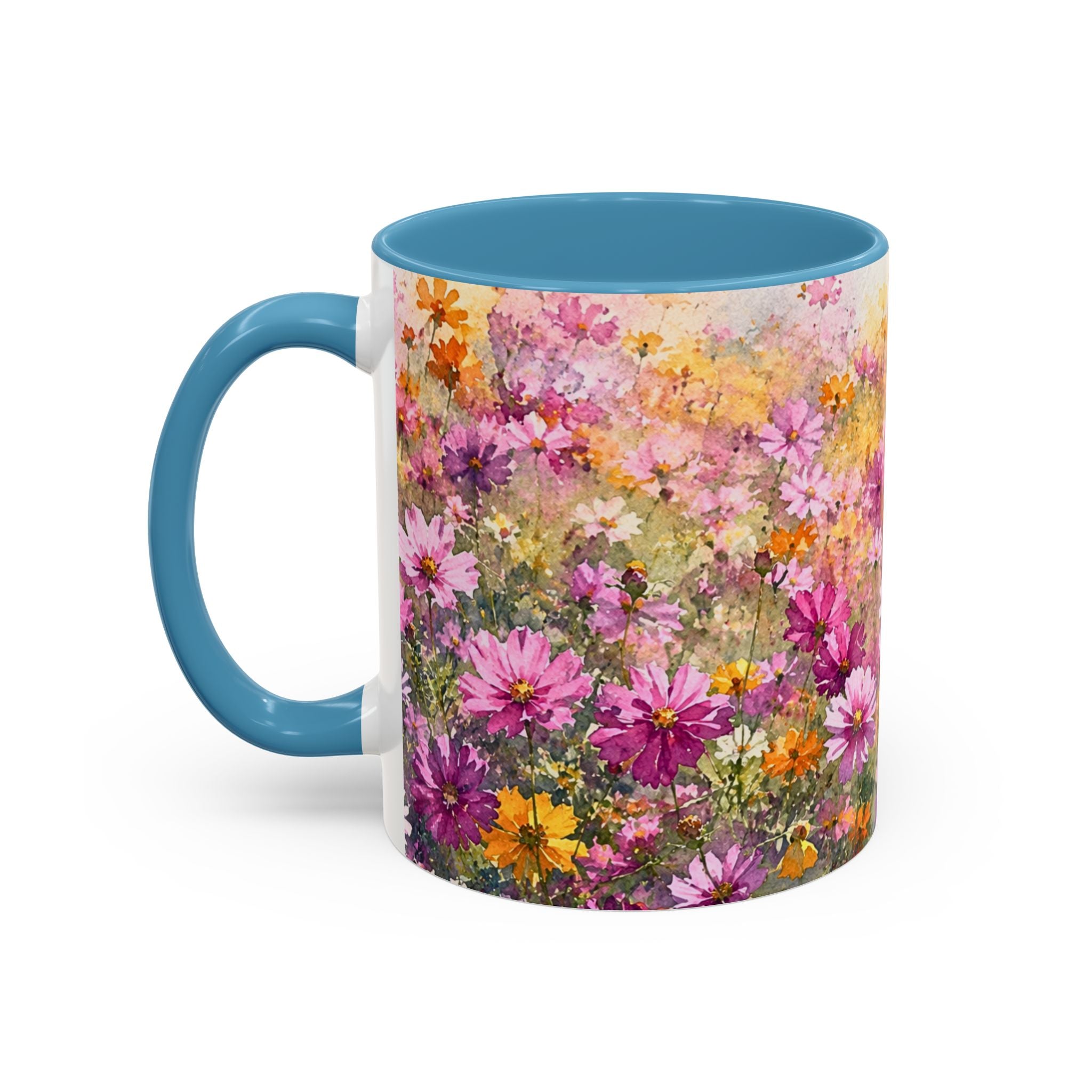 Floral Meadow Accent Coffee Mug — Pink Wildflower Ceramic Mug