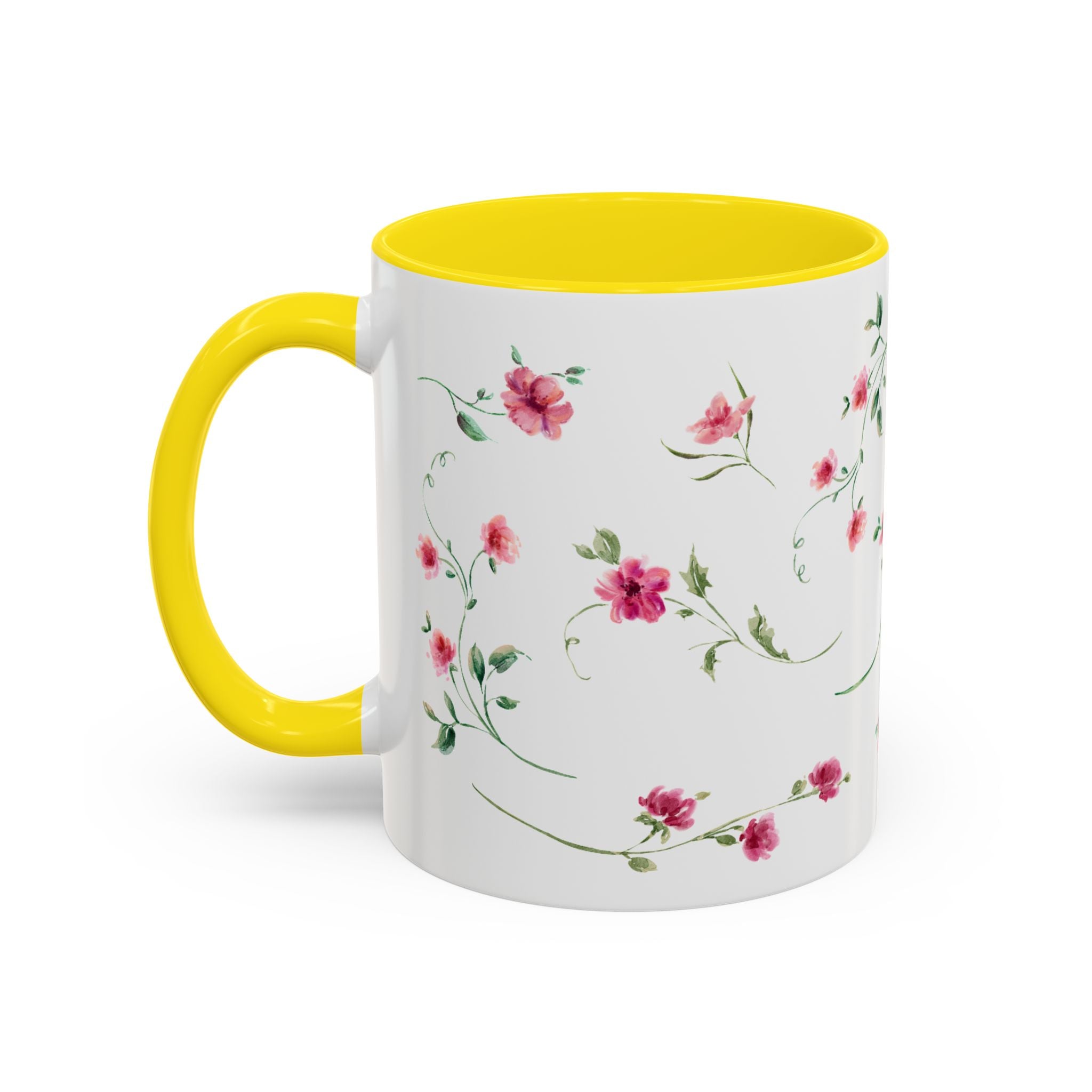 Floral Accent Coffee Mug – Pink Watercolor Blossoms (11/15oz)