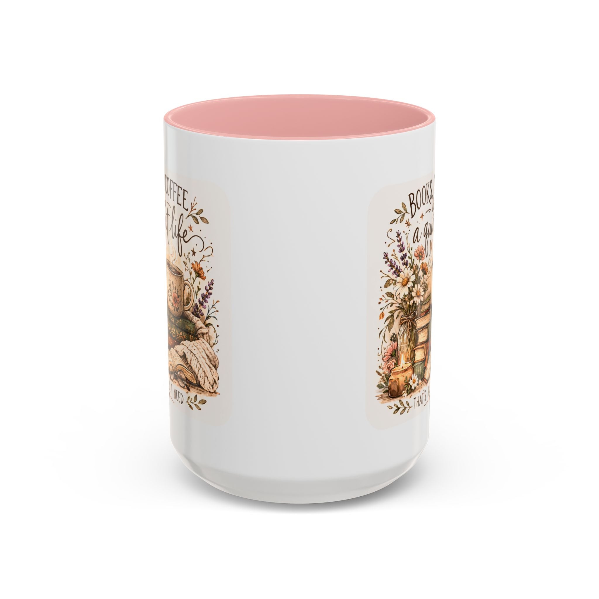 Books, Coffee & A Quiet Life Accent Coffee Mug — Cozy Literary Tea Cup (11/15oz)