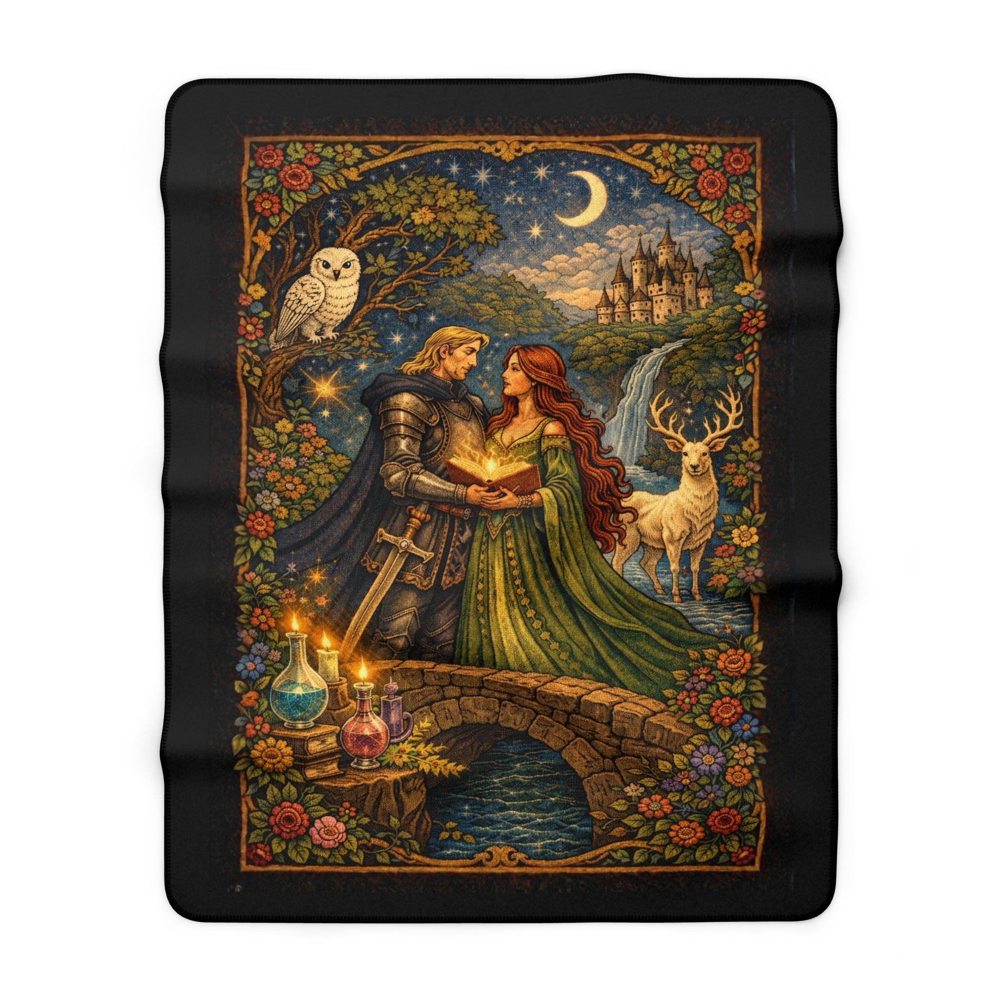 Medieval Romance Sherpa Blanket — Knight & Maiden Fantasy Fleece Throw