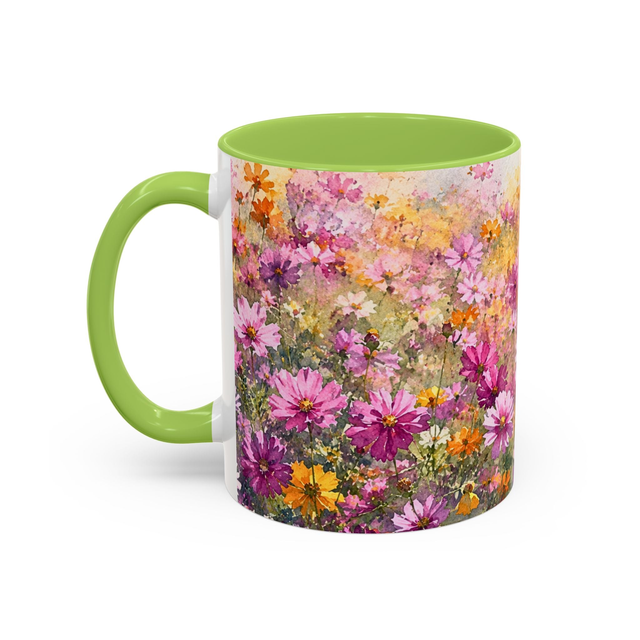 Floral Meadow Accent Coffee Mug — Pink Wildflower Ceramic Mug