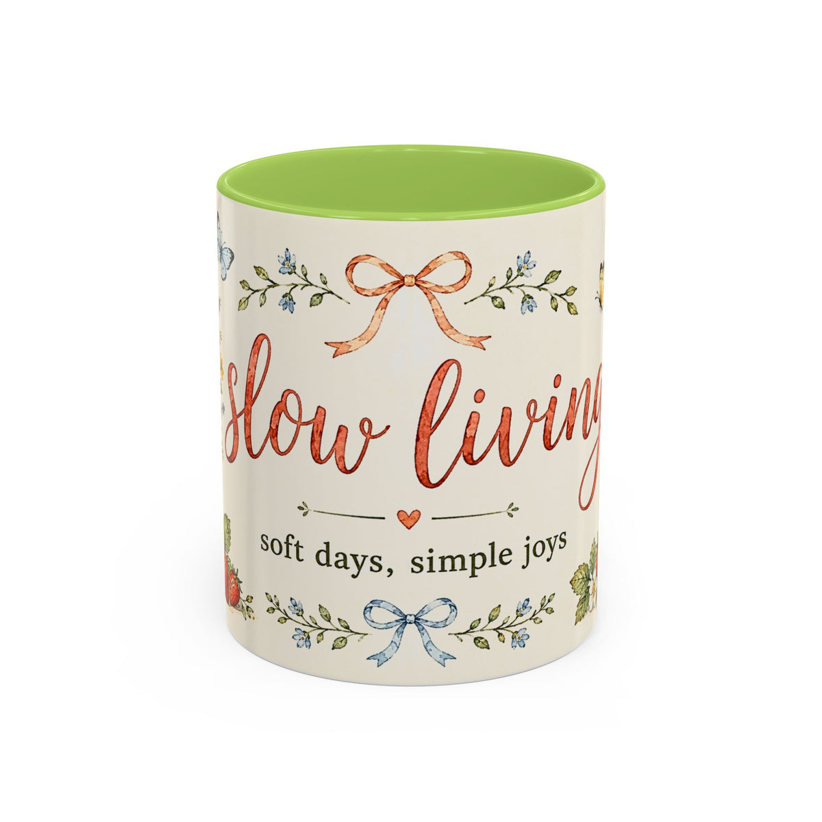 Slow Living Coffee Mug — "soft days, simple joys" Floral Accent Mug