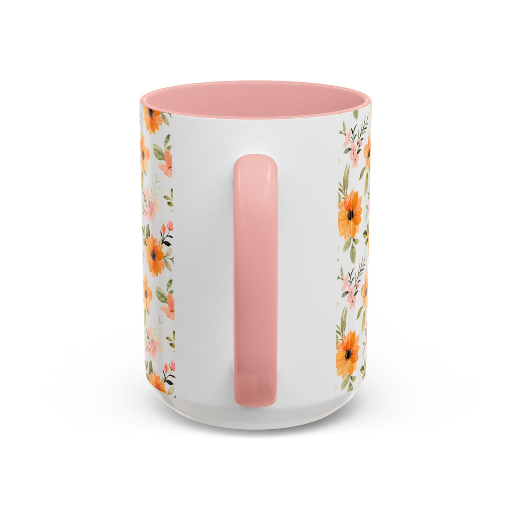 Floral Orange Watercolor Accent Mug — Bright Spring Coffee Cup (11/15 oz)