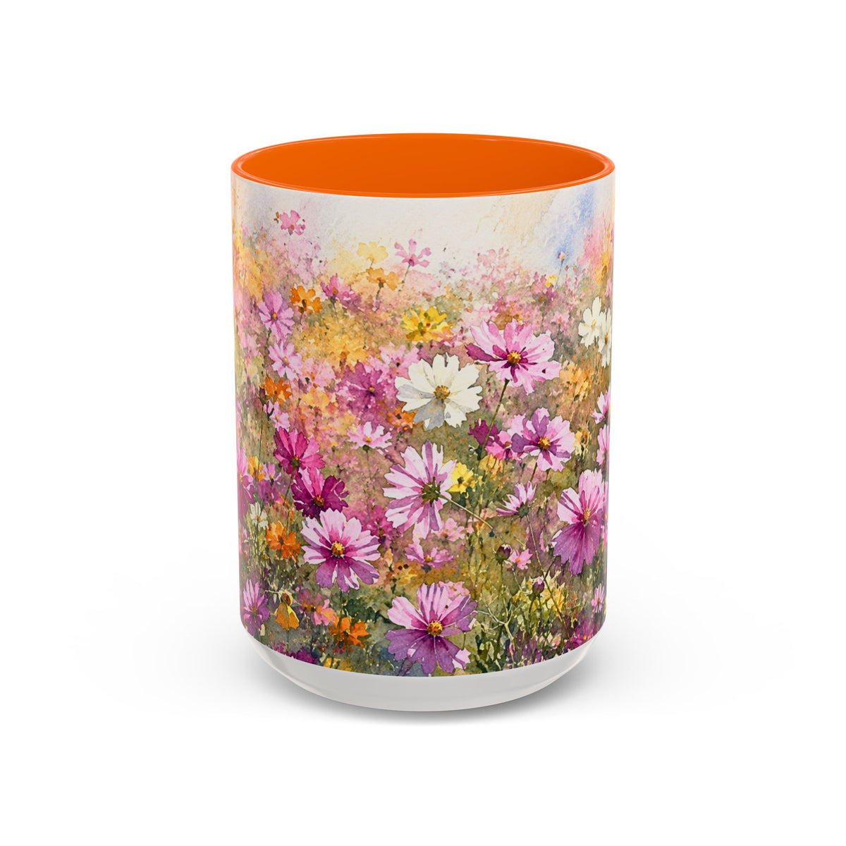 Floral Meadow Accent Coffee Mug — Pink Wildflower Ceramic Mug