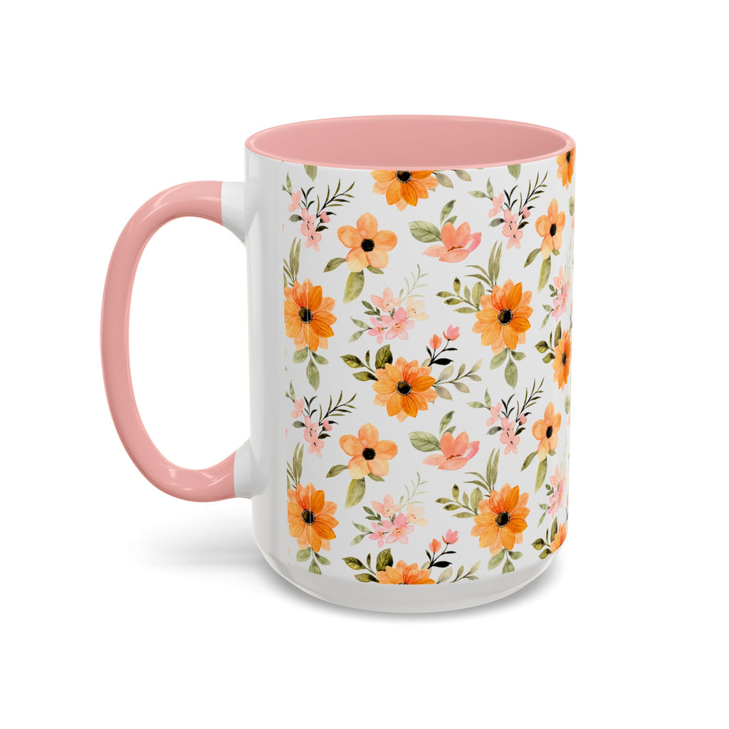 Floral Orange Watercolor Accent Mug — Bright Spring Coffee Cup (11/15 oz)