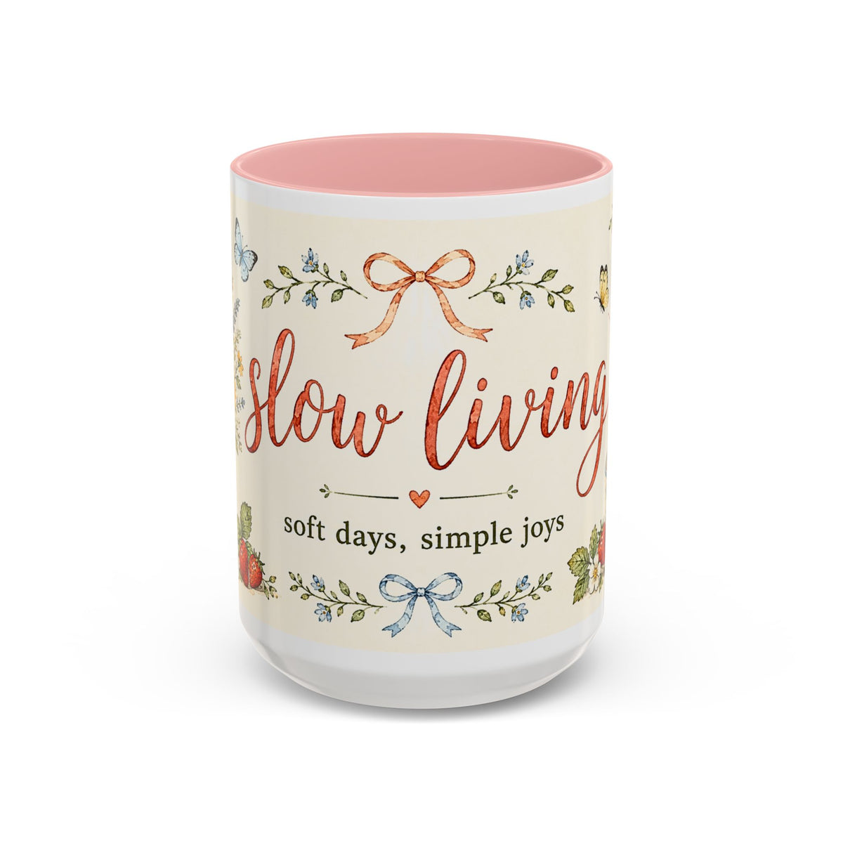 Slow Living Coffee Mug — "soft days, simple joys" Floral Accent Mug