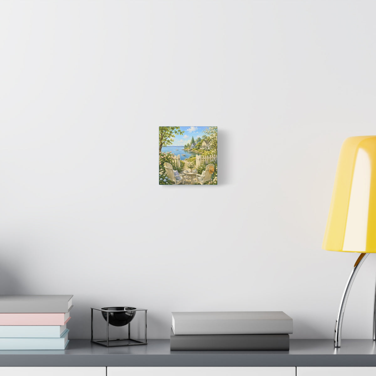 Seaside Cottage Canvas Art – Sunny Coastal Garden Path Matte Stretched Wall Decor