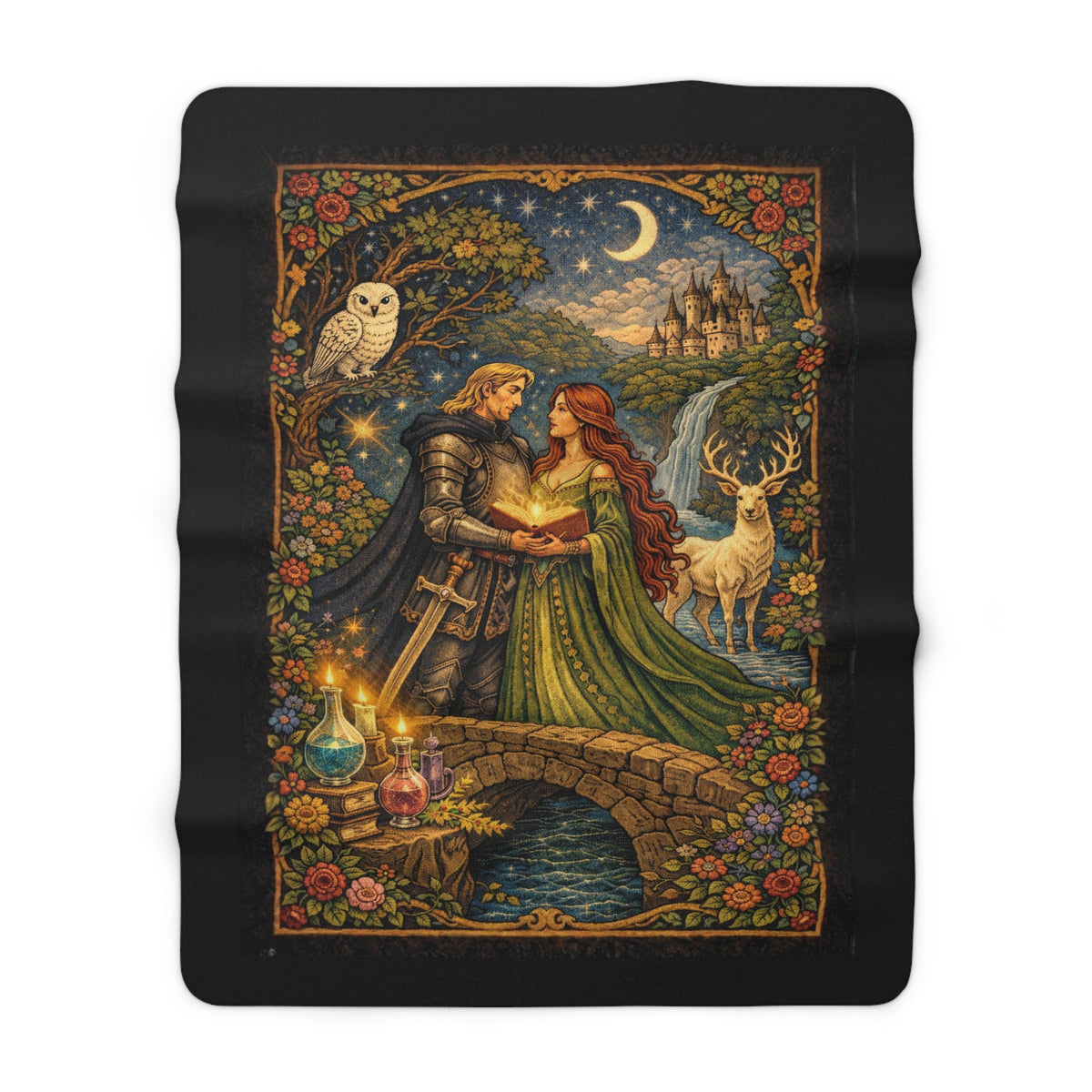 Medieval Romance Sherpa Blanket — Knight & Maiden Fantasy Fleece Throw