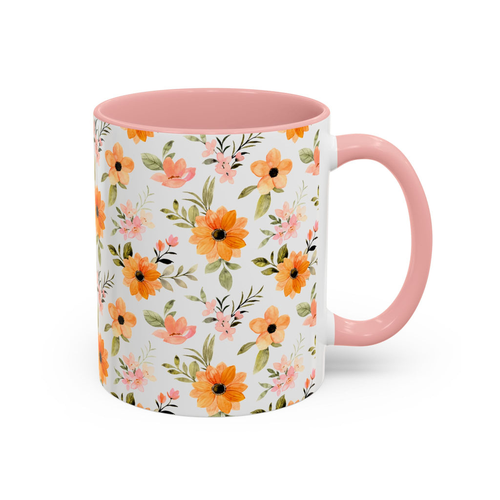 Floral Orange Watercolor Accent Mug — Bright Spring Coffee Cup (11/15 oz)