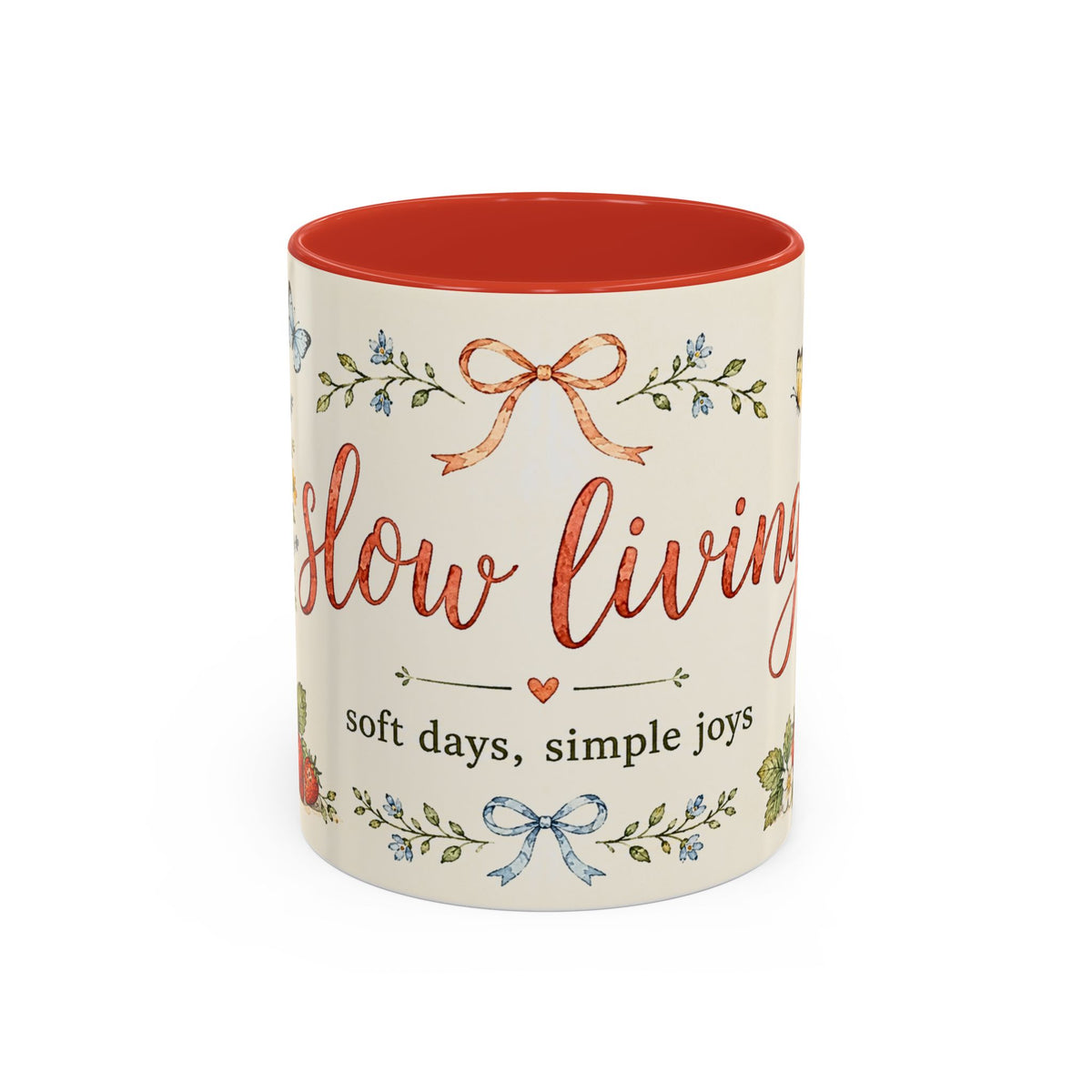 Slow Living Coffee Mug — "soft days, simple joys" Floral Accent Mug