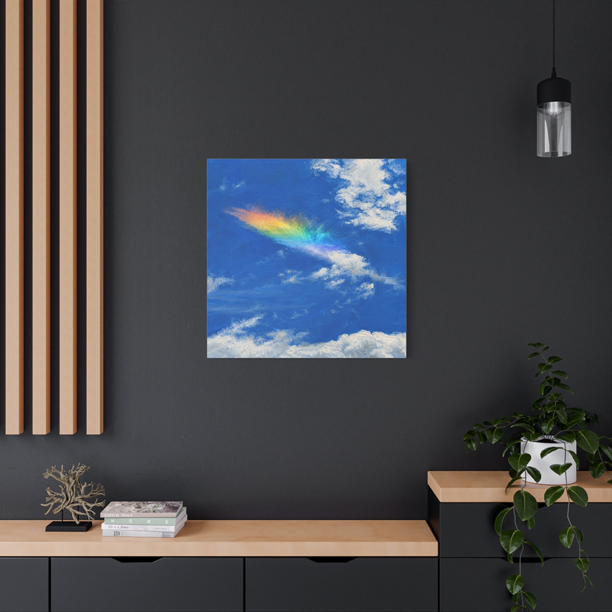 Rainbow Feather Cloud Matte Canvas Wall Art — Stretched Sky Landscape Print