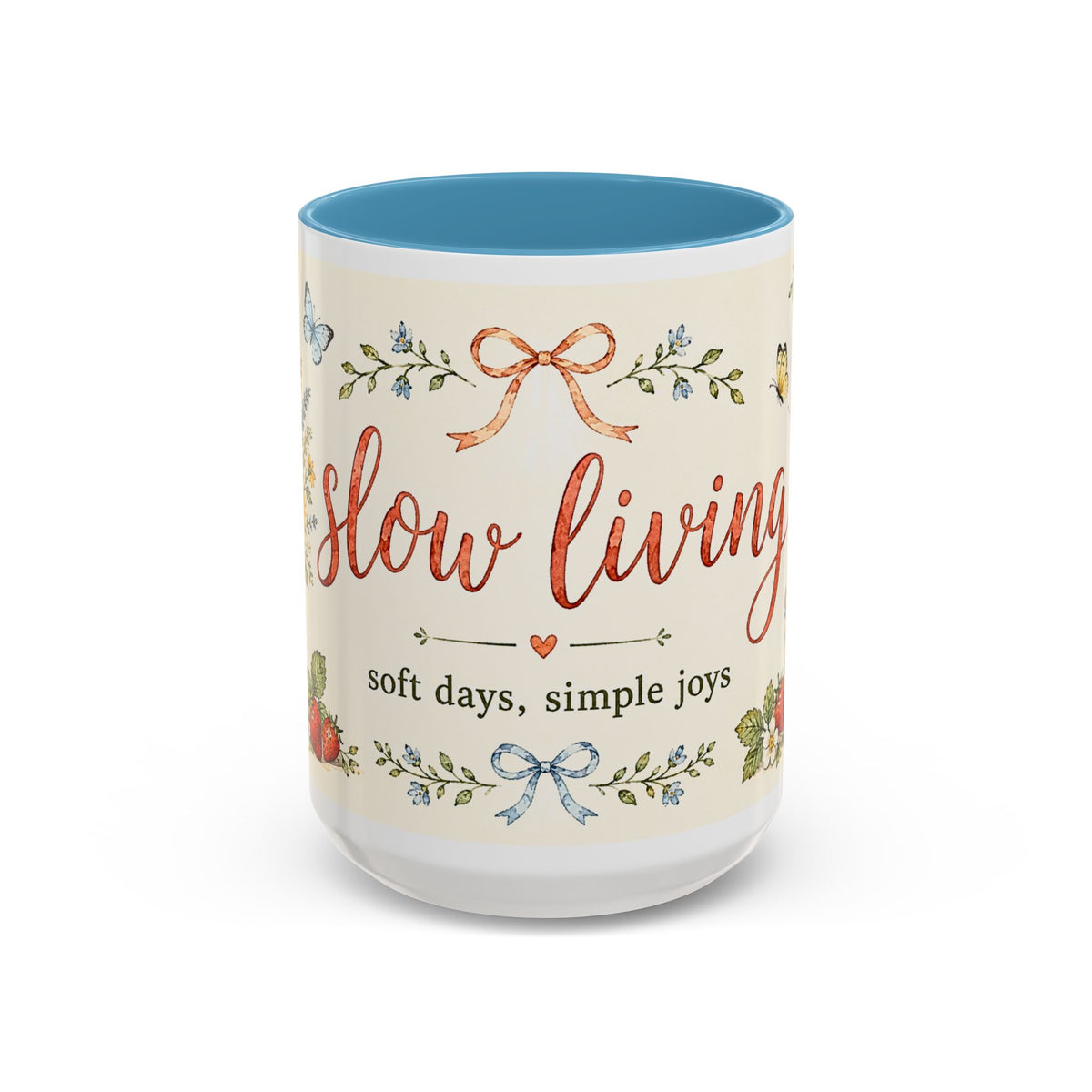 Slow Living Coffee Mug — "soft days, simple joys" Floral Accent Mug