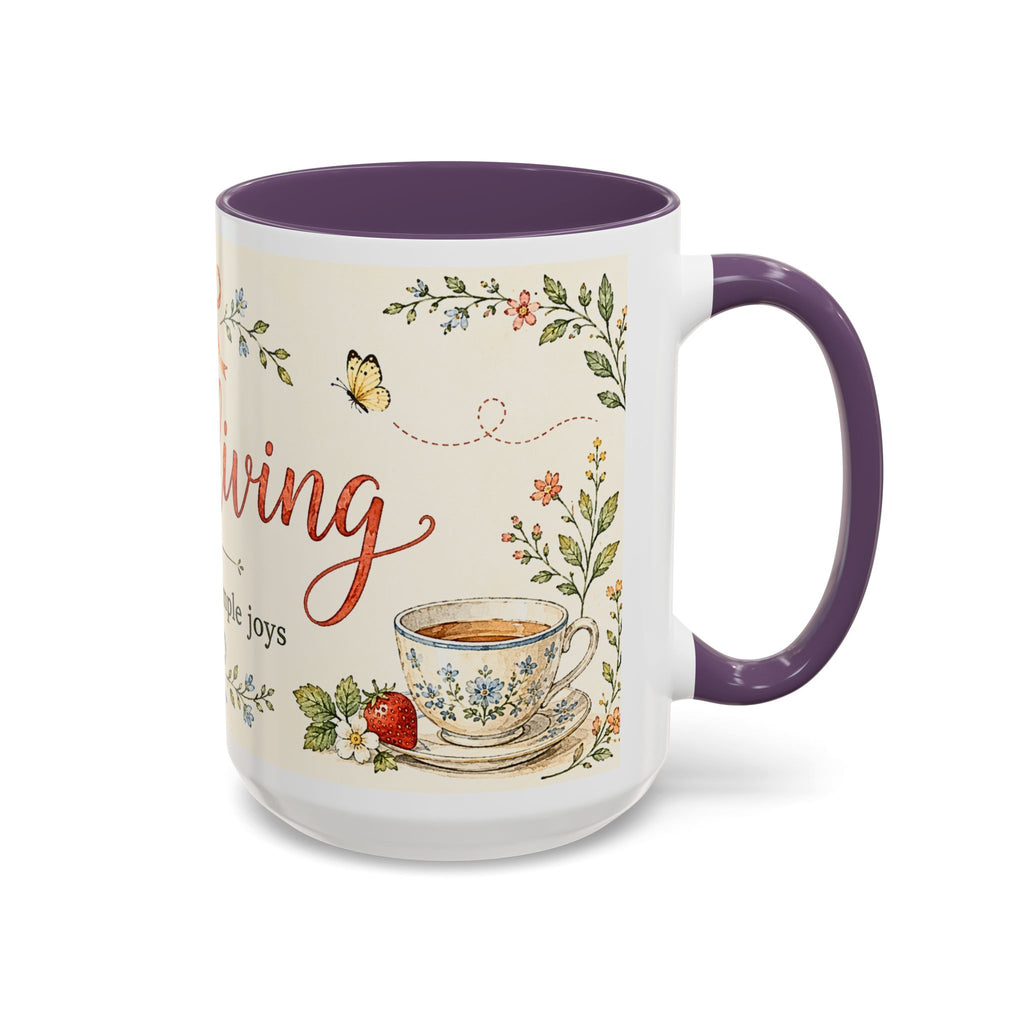 Slow Living Coffee Mug — "soft days, simple joys" Floral Accent Mug
