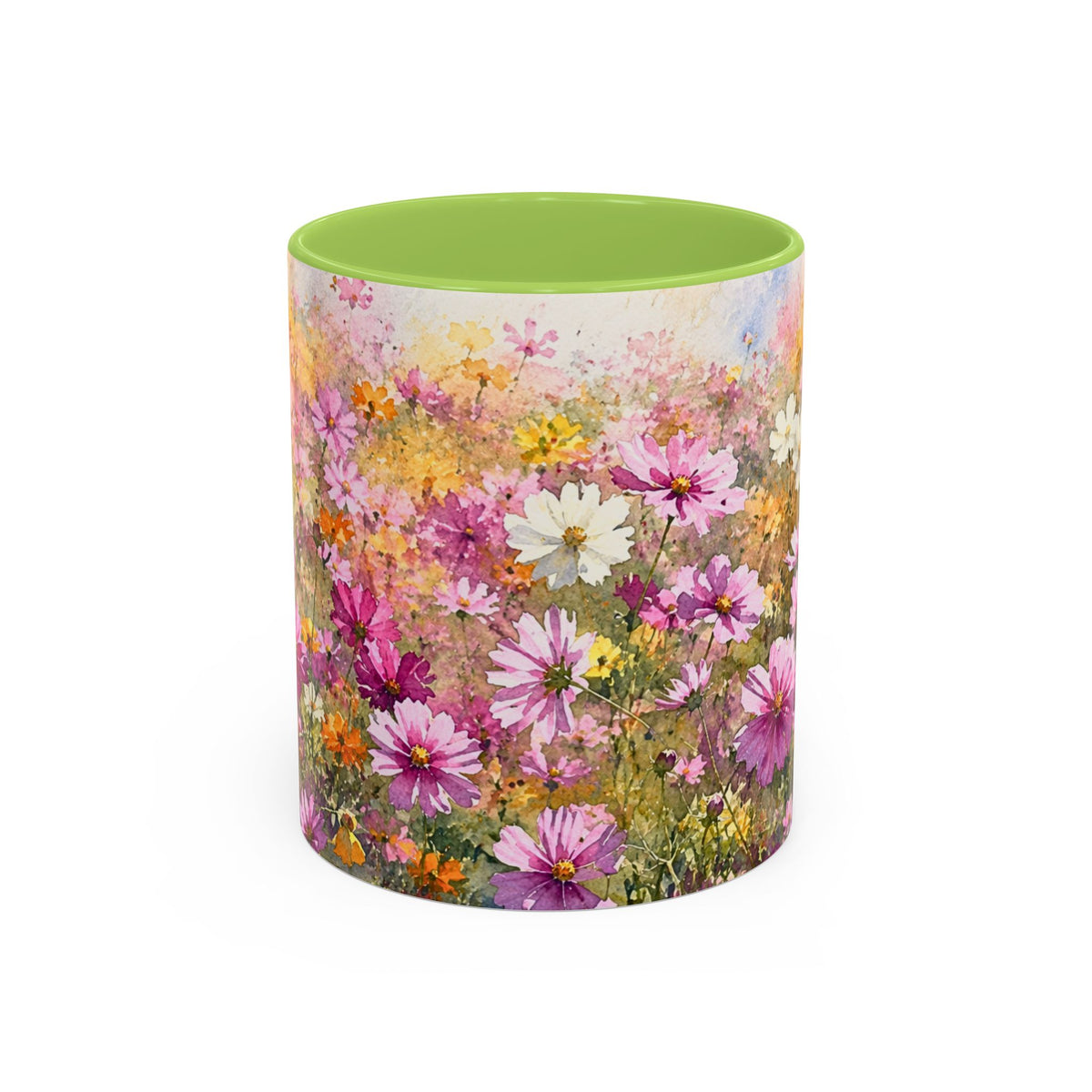 Floral Meadow Accent Coffee Mug — Pink Wildflower Ceramic Mug