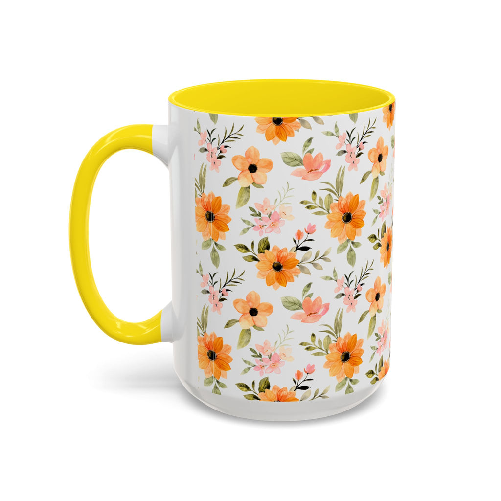 Floral Orange Watercolor Accent Mug — Bright Spring Coffee Cup (11/15 oz)