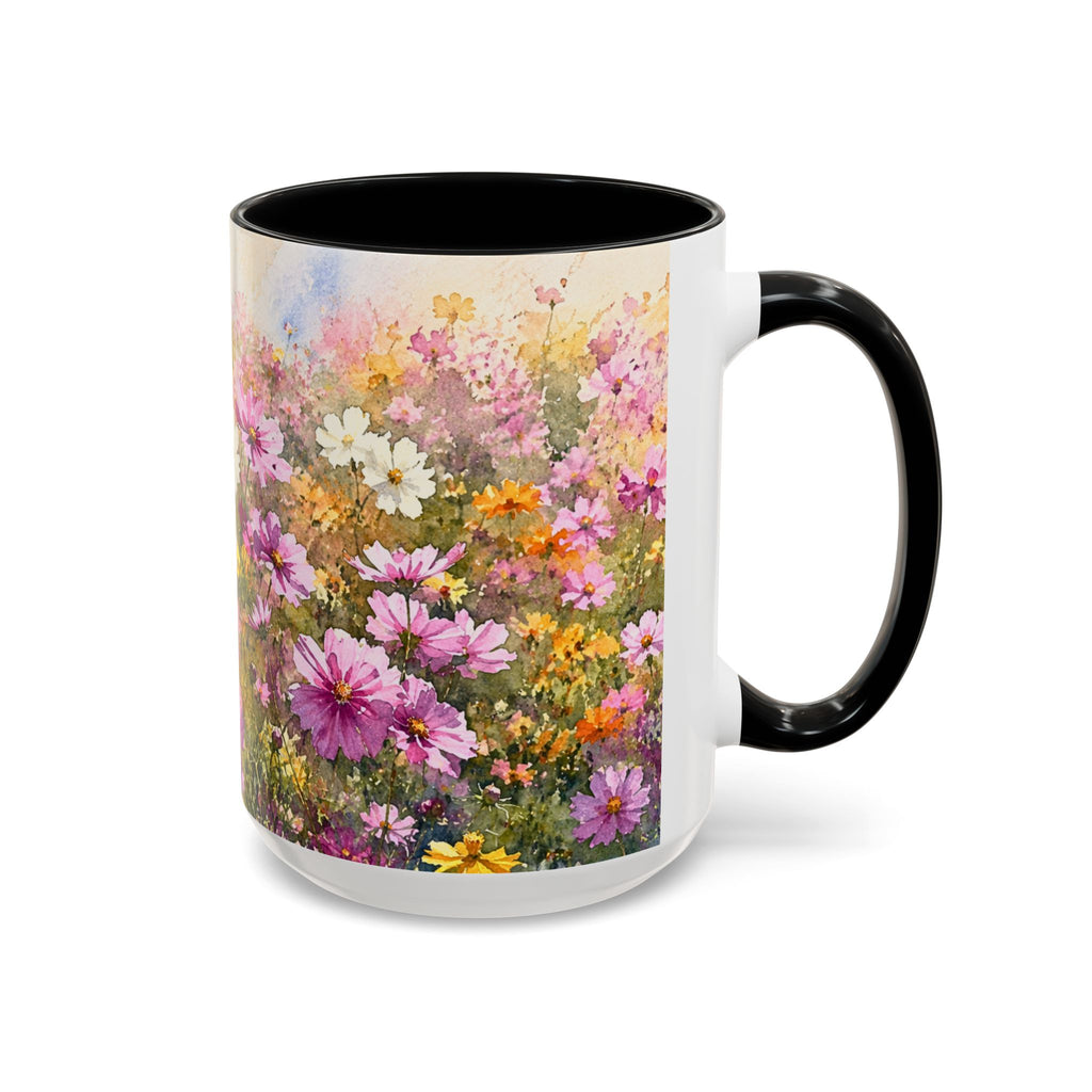 Floral Meadow Accent Coffee Mug — Pink Wildflower Ceramic Mug
