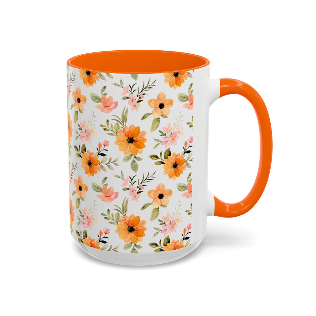Floral Orange Watercolor Accent Mug — Bright Spring Coffee Cup (11/15 oz)