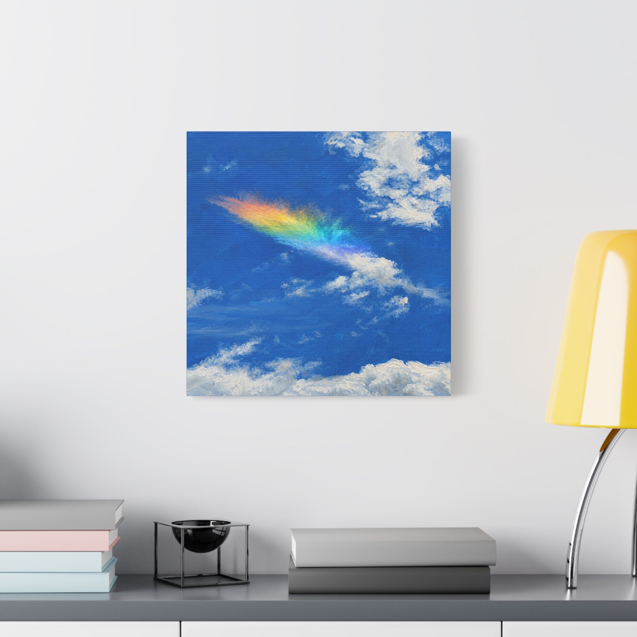 Rainbow Feather Cloud Matte Canvas Wall Art — Stretched Sky Landscape Print