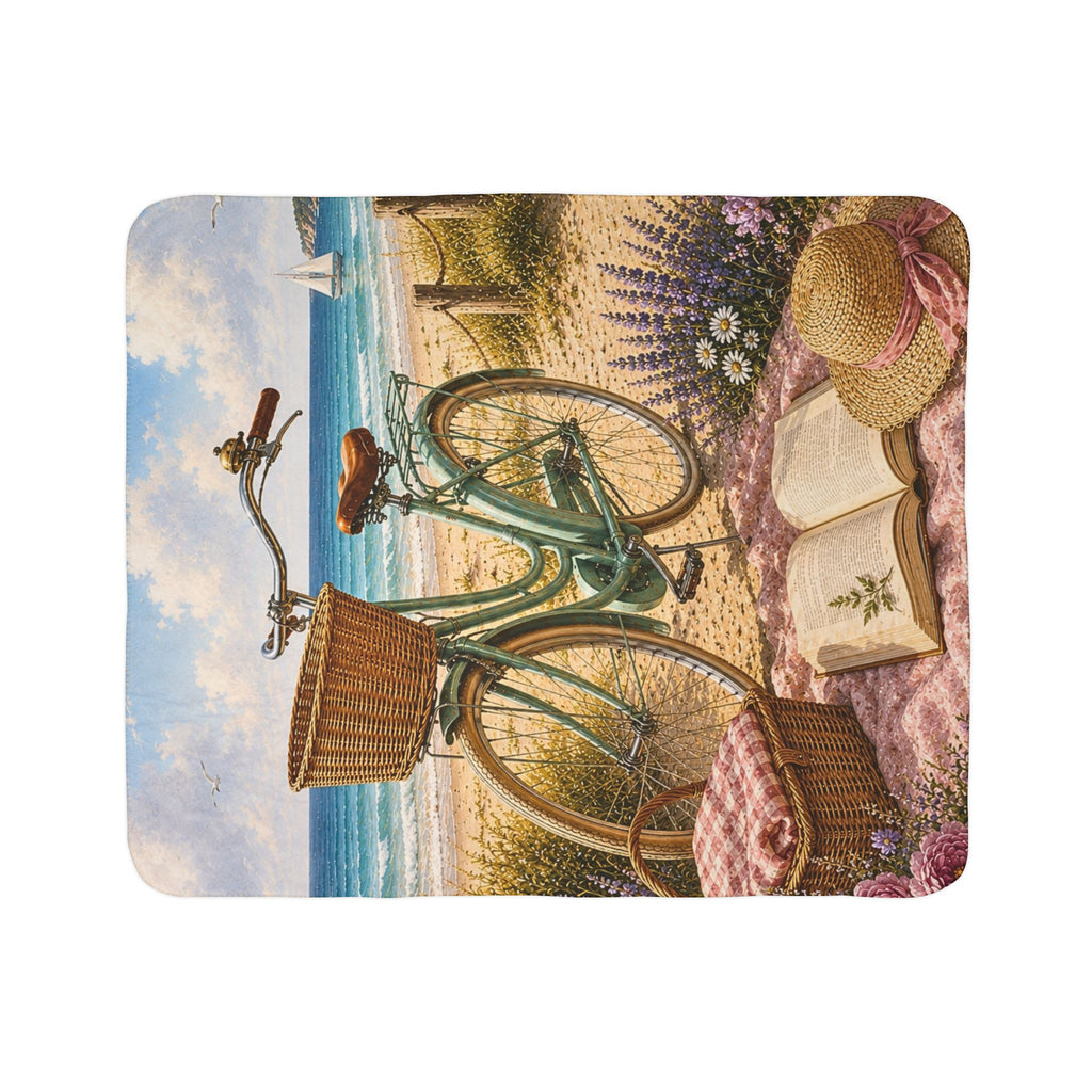 Sherpa Blanket — Coastal Bicycle Beach Scene Fleece Throw