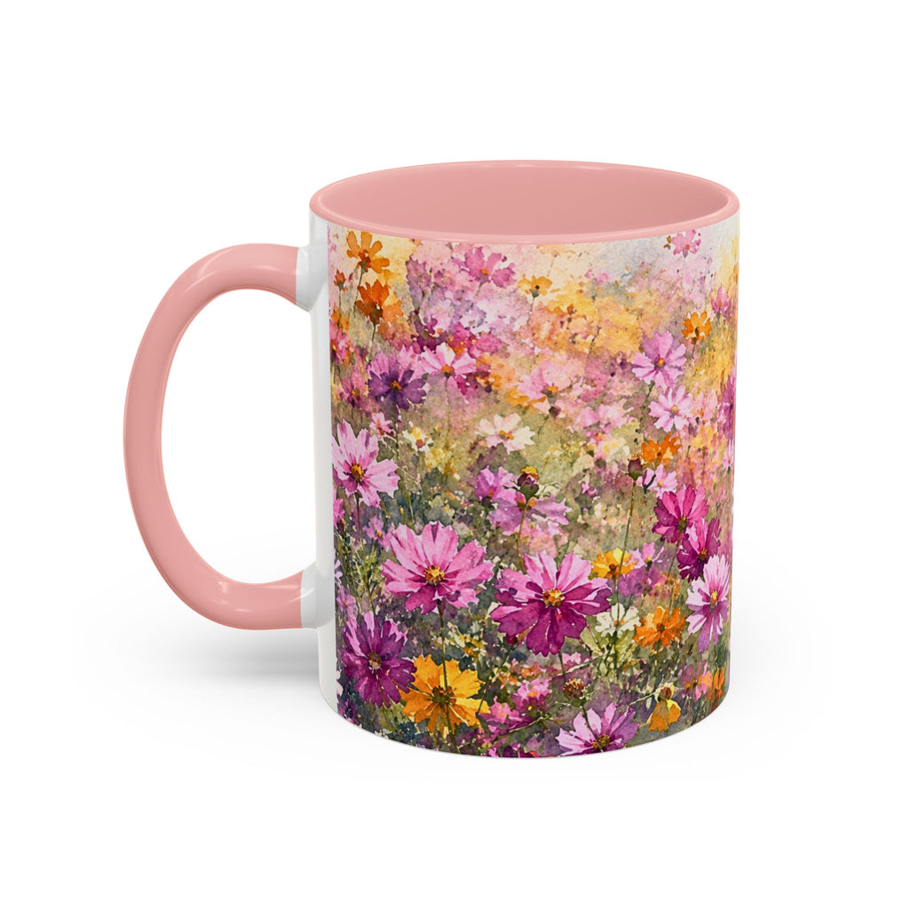 Floral Meadow Accent Coffee Mug — Pink Wildflower Ceramic Mug