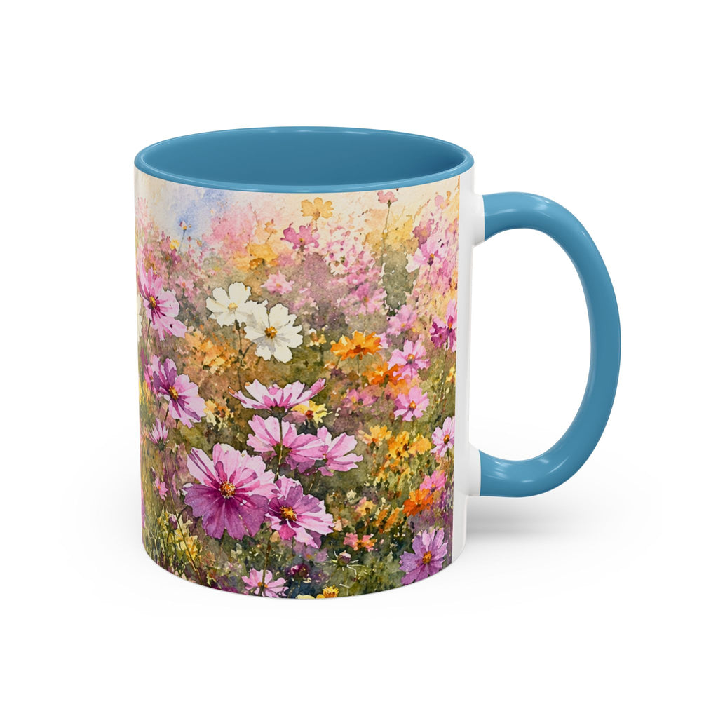 Floral Meadow Accent Coffee Mug — Pink Wildflower Ceramic Mug