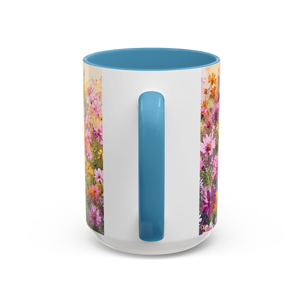 Floral Meadow Accent Coffee Mug — Pink Wildflower Ceramic Mug