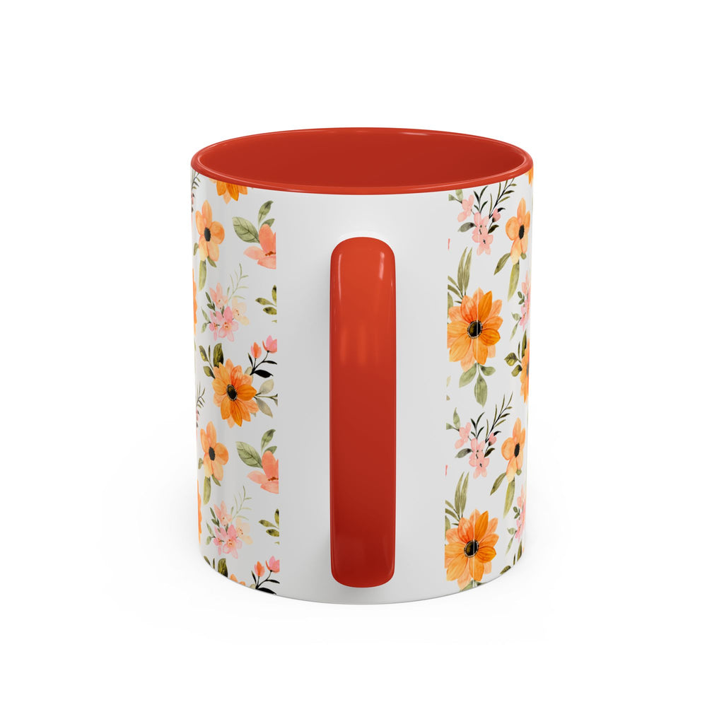 Floral Orange Watercolor Accent Mug — Bright Spring Coffee Cup (11/15 oz)