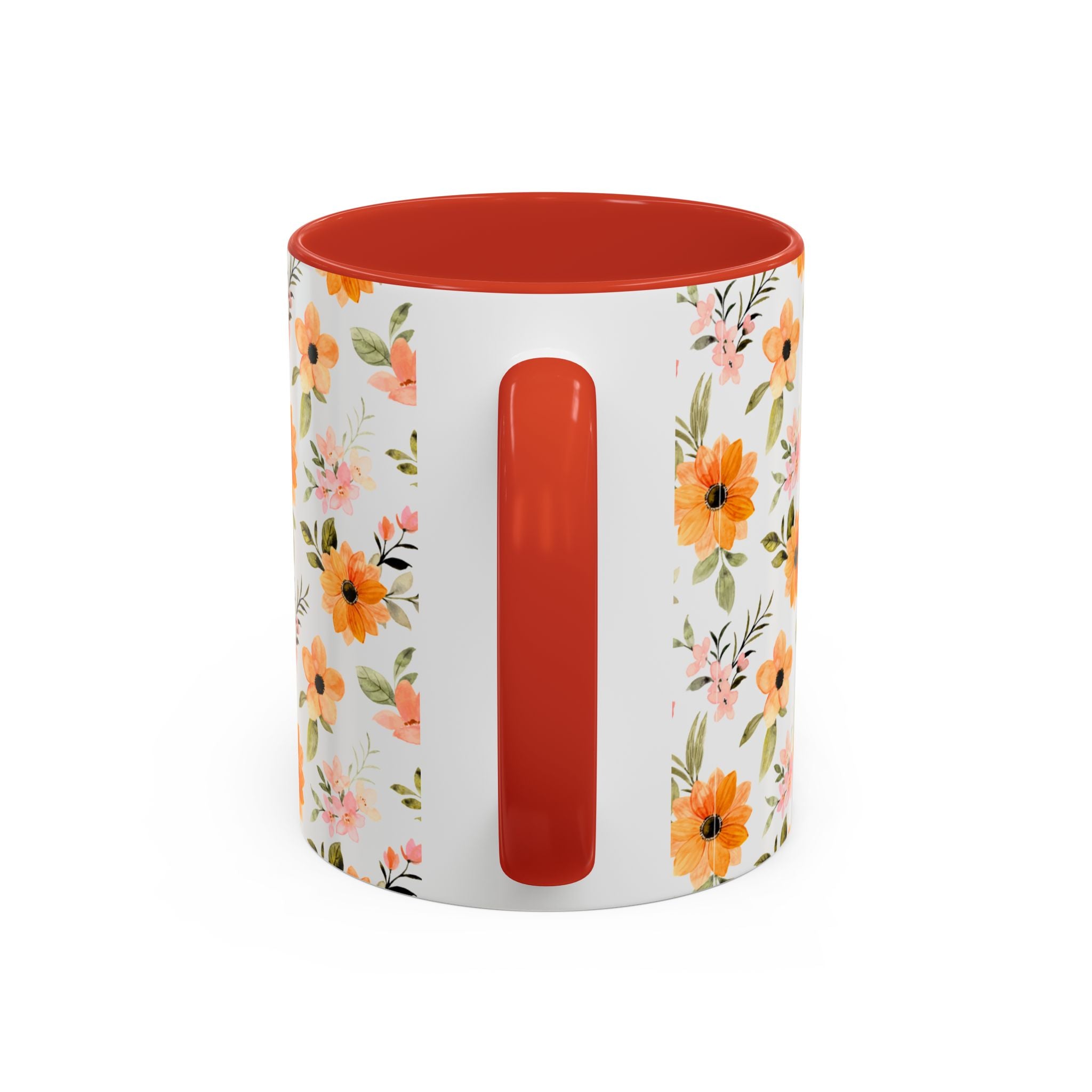 Floral Orange Watercolor Accent Mug — Bright Spring Coffee Cup (11/15 oz)