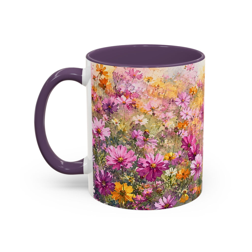 Floral Meadow Accent Coffee Mug — Pink Wildflower Ceramic Mug
