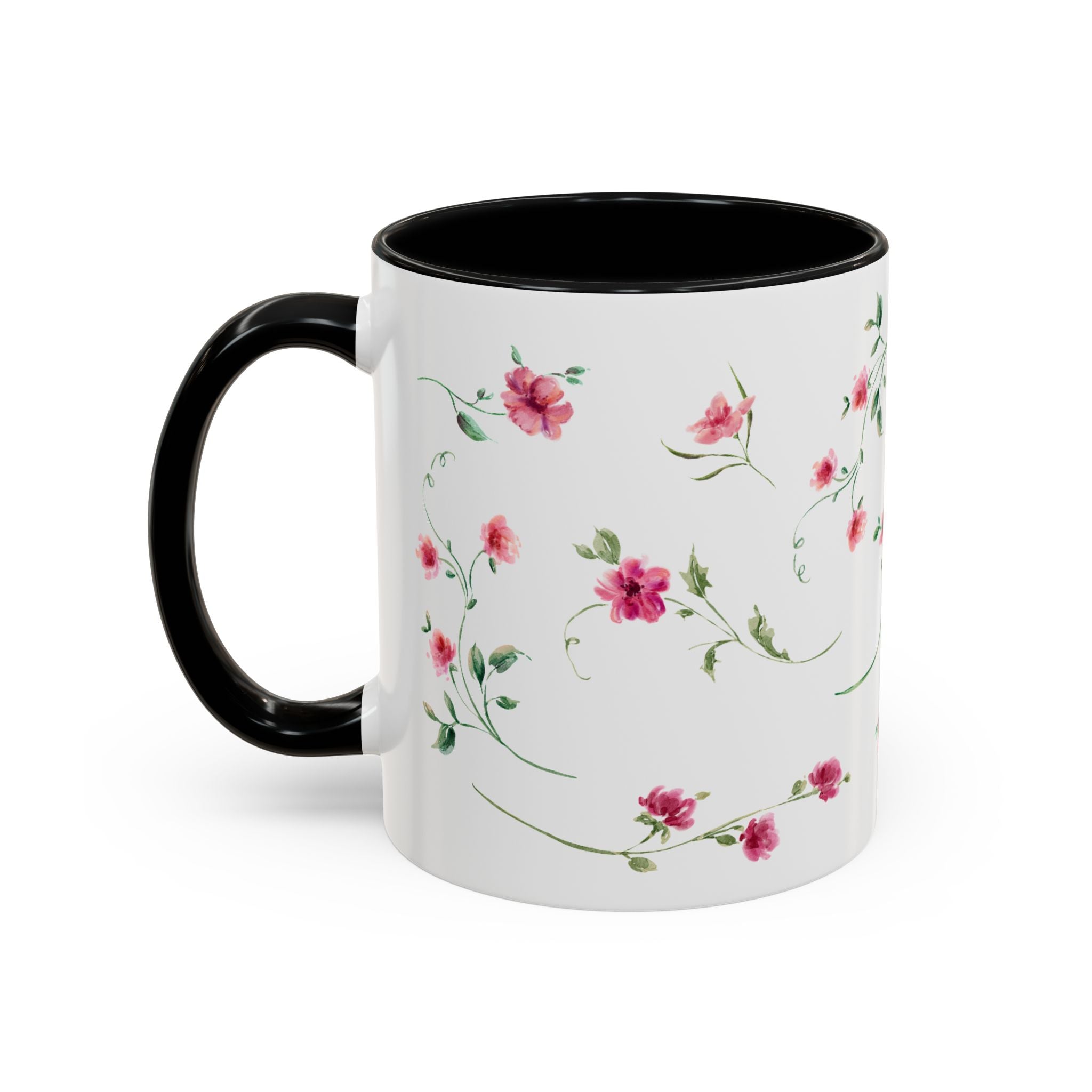 Floral Accent Coffee Mug – Pink Watercolor Blossoms (11/15oz)