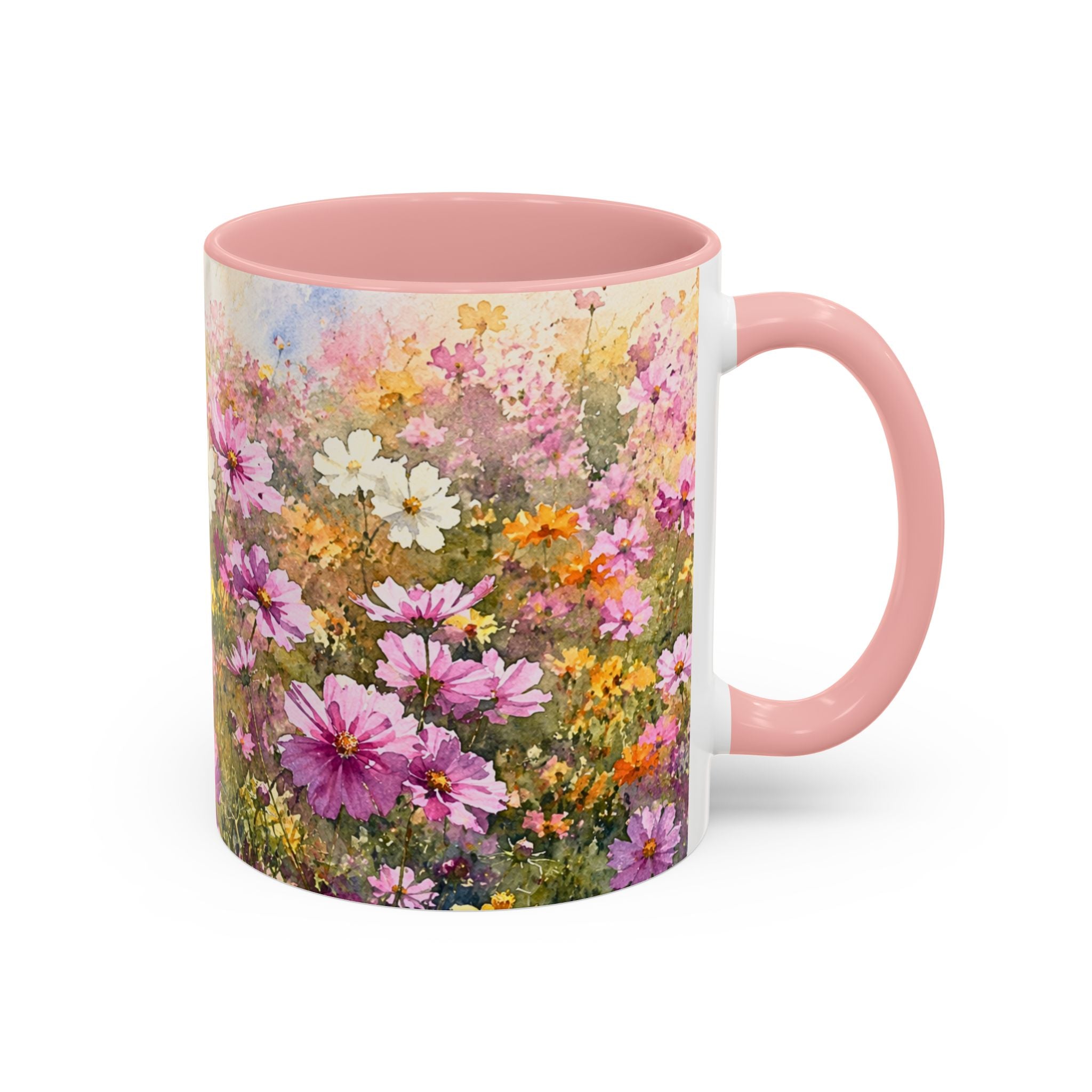 Floral Meadow Accent Coffee Mug — Pink Wildflower Ceramic Mug