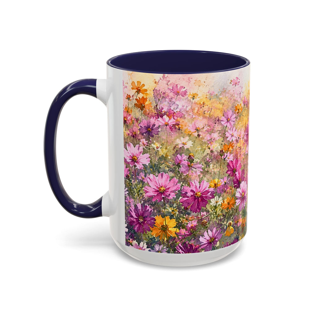 Floral Meadow Accent Coffee Mug — Pink Wildflower Ceramic Mug