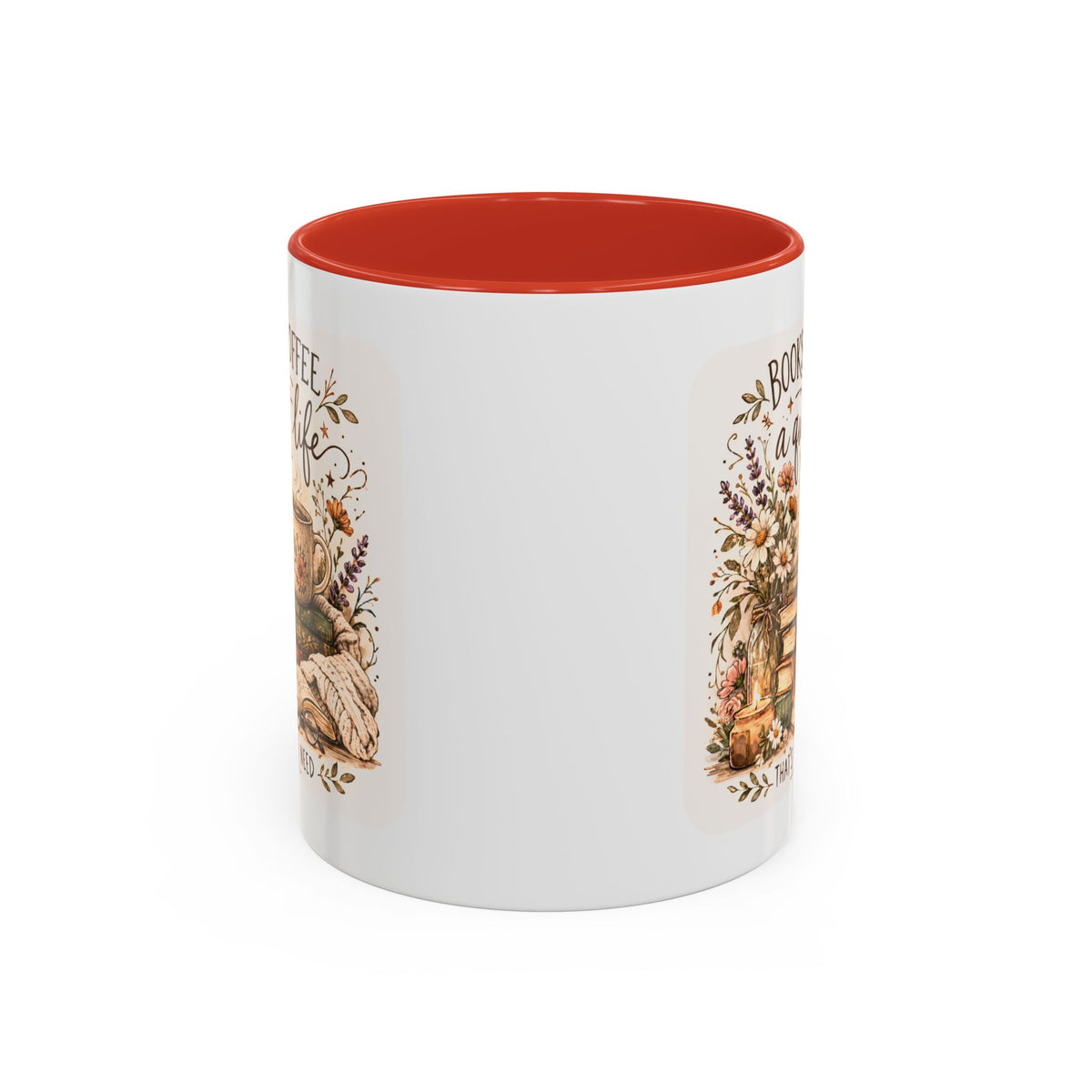 Books, Coffee & A Quiet Life Accent Coffee Mug — Cozy Literary Tea Cup (11/15oz)