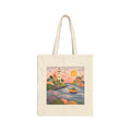 Coastal Sunset Canvas Tote — Scenic Lighthouse & Boat Beach Bag