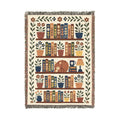 Library Bookcase with Cat Woven Throw Blanket — Cozy Reading Room Decor