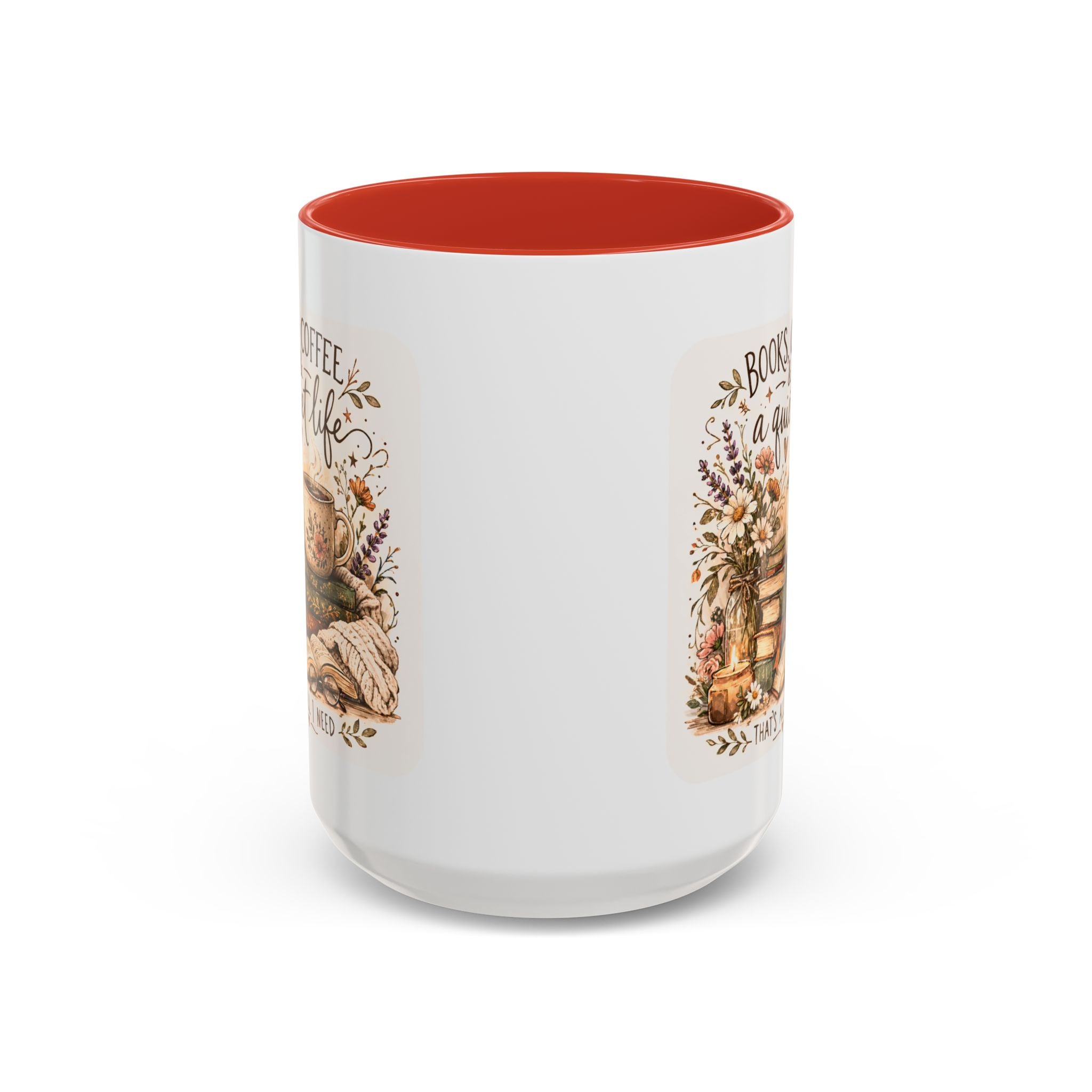 Books, Coffee & A Quiet Life Accent Coffee Mug — Cozy Literary Tea Cup (11/15oz)