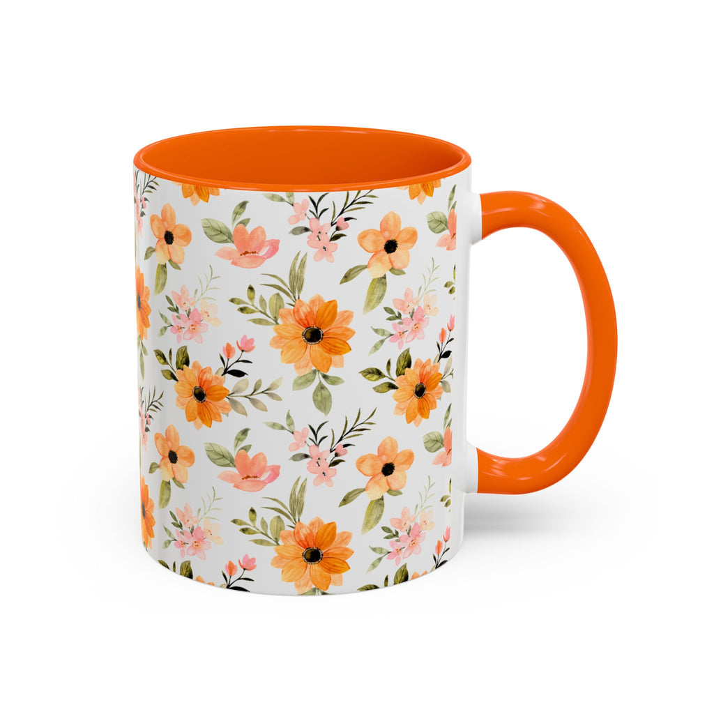 Floral Orange Watercolor Accent Mug — Bright Spring Coffee Cup (11/15 oz)