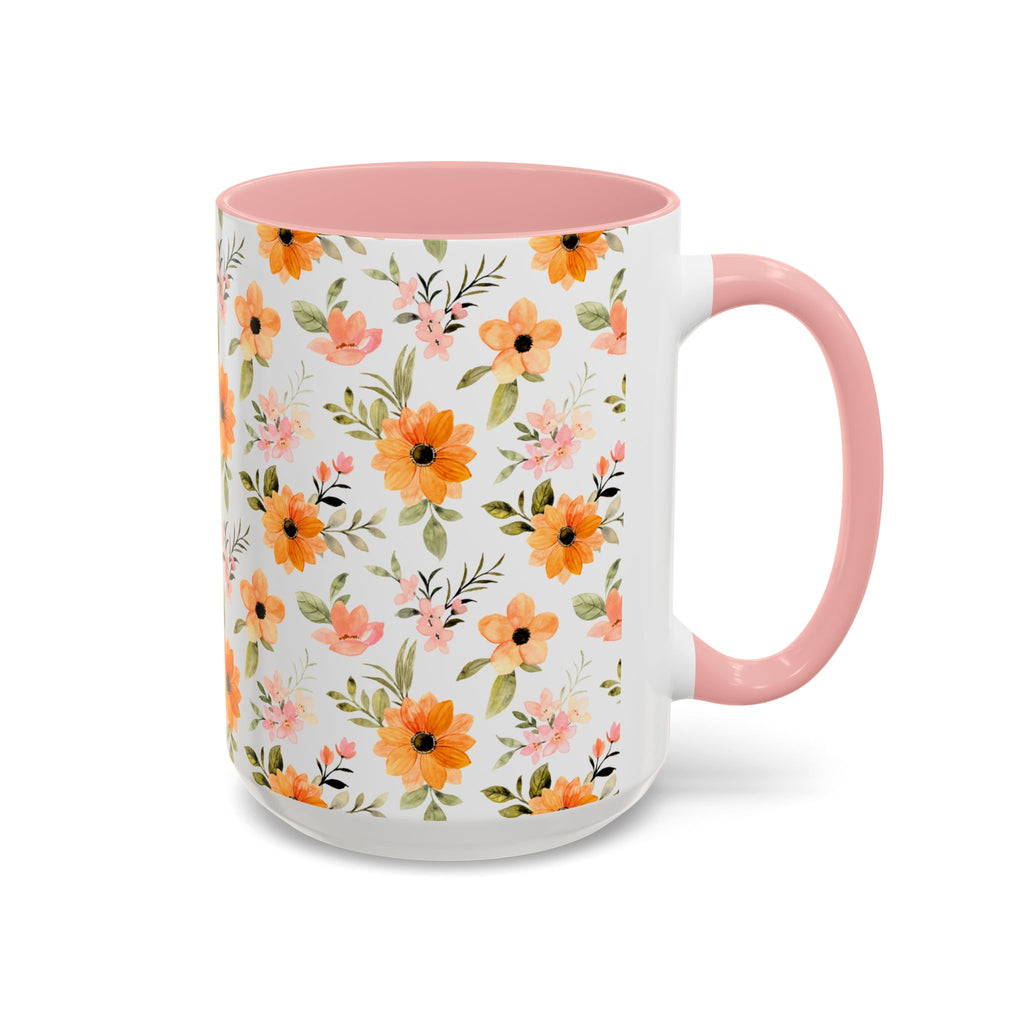 Floral Orange Watercolor Accent Mug — Bright Spring Coffee Cup (11/15 oz)